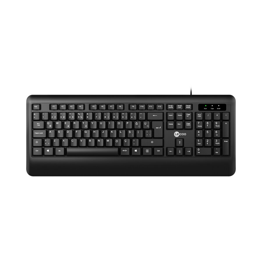 Lecoo KB104 USB Kablolu Türkçe Q Ergonomik Ofis Bilgisayar Klavyesi Siyah - 1