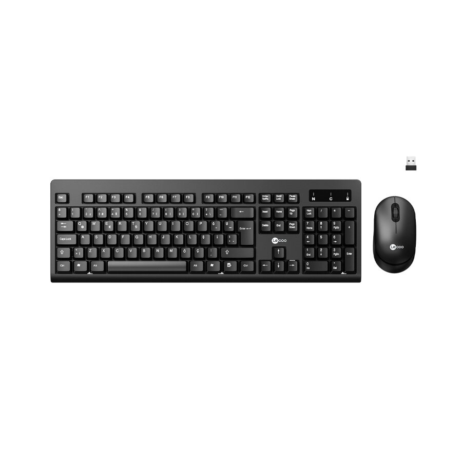 Lecoo KW210 Kablosuz Türkçe Q Ergonomik Klavye & Mouse Seti Siyah - 1