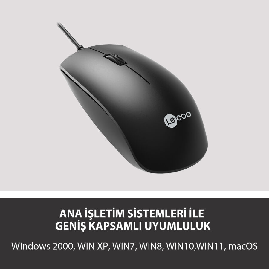 Lecoo MS100 USB Kablolu 1000 DPI 3 Tuşlu Optik Mouse Siyah - 2