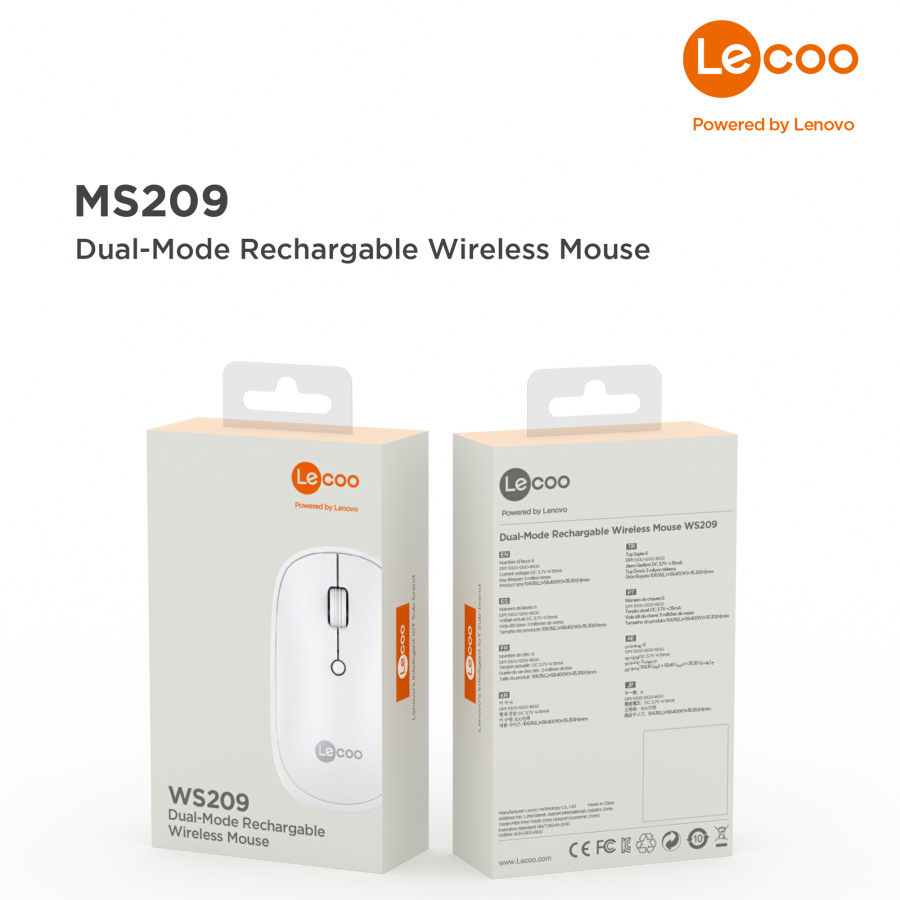Lecoo WS209 Dual Mod Bluetooth ve Kablosuz Şarj Edilebilir Optik Mouse Beyaz - 5