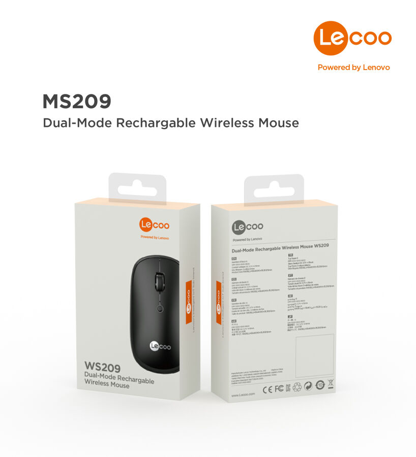 Lecoo WS209 Dual Mod Bluetooth ve Kablosuz Şarj Edilebilir Optik Mouse Siyah - 5
