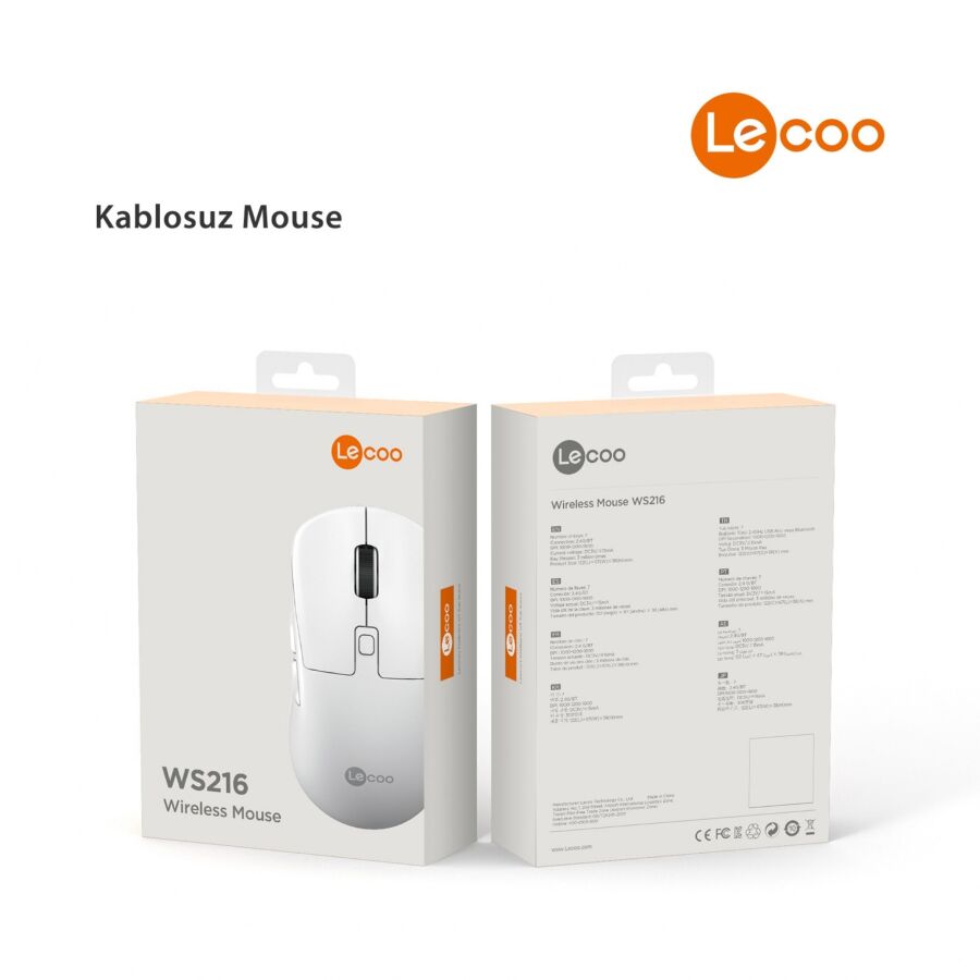 Lecoo WS216 Dual-Mode Bluetooth ve 2.4G Kablosuz Optik Mouse 7 Tuş Beyaz - 6
