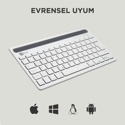 Lenovo Lecoo BK100 Çoklu Cihaz Özellikli Şarj Edilebilir Kablosuz Bluetooth Klavye Beyaz - 2