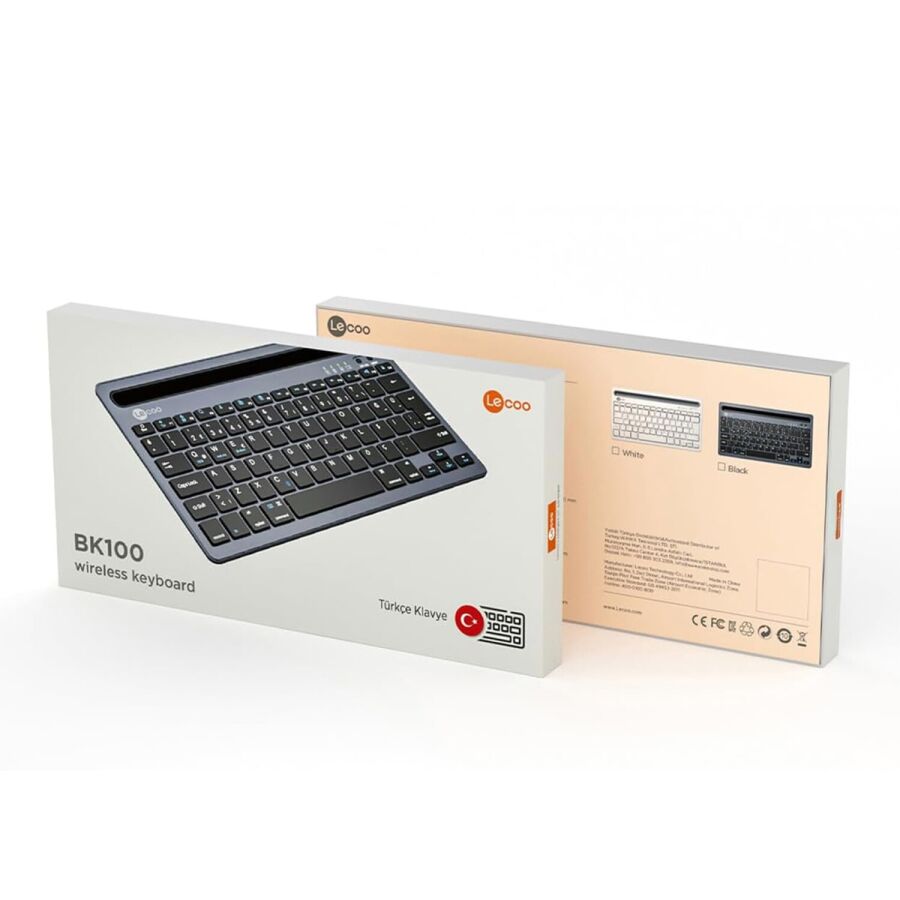 Lenovo Lecoo BK100 Çoklu Cihaz Özellikli Şarj Edilebilir Kablosuz Bluetooth Klavye Beyaz - 6