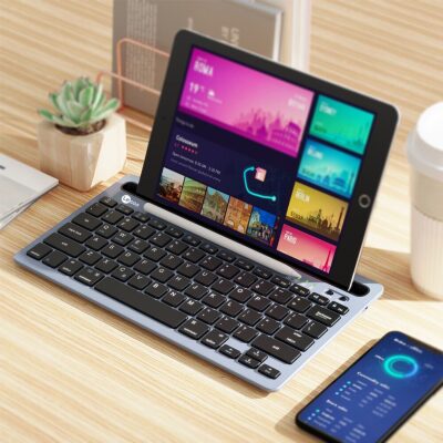 Lenovo Lecoo BK100 Çoklu Cihaz Özellikli Şarj Edilebilir Kablosuz Bluetooth Klavye Gri - 5