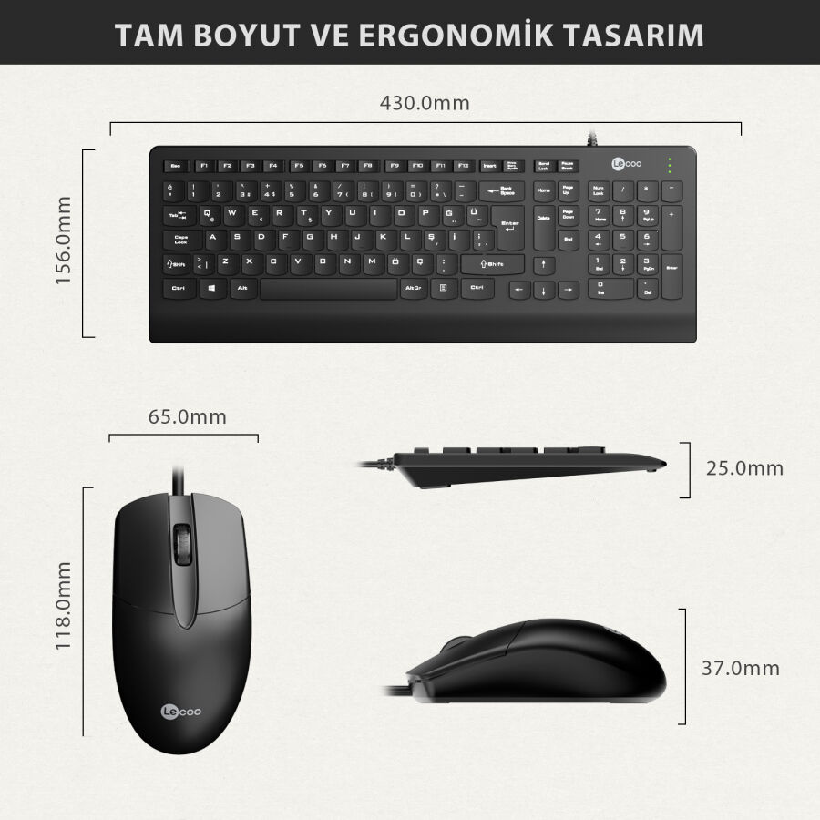 Lenovo Lecoo CM103 Kablolu Klavye ve Mouse Set - 13