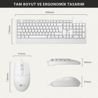 Lenovo Lecoo CM106 USB Kablolu Türkçe Q Klavye & Mouse Set Beyaz - 8