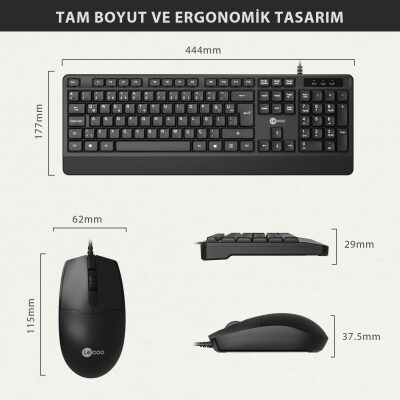 Lenovo Lecoo CM106 USB Kablolu Türkçe Q Klavye & Mouse Set Siyah - 8