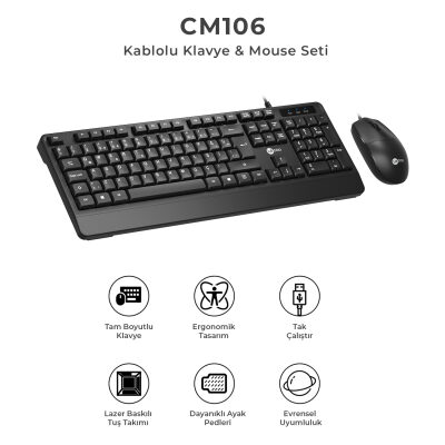 Lenovo Lecoo CM106 USB Kablolu Türkçe Q Klavye & Mouse Set Siyah - 9
