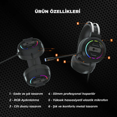 Lenovo Lecoo HT401 Kulak Üstü RGB Gaming Oyuncu Kulaklığı 3.5mm Jack + USB - 5