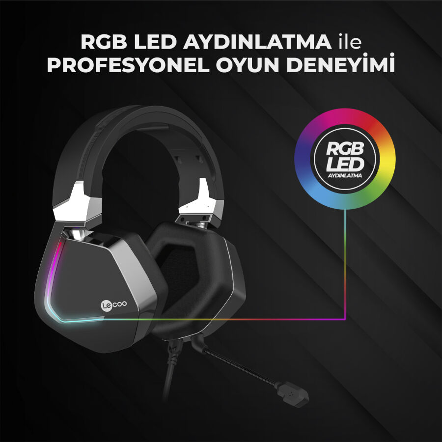 Lenovo Lecoo HT402 Kulak Üstü RGB Gaming Oyuncu Kulaklığı 3.5mm Jack + USB - 6