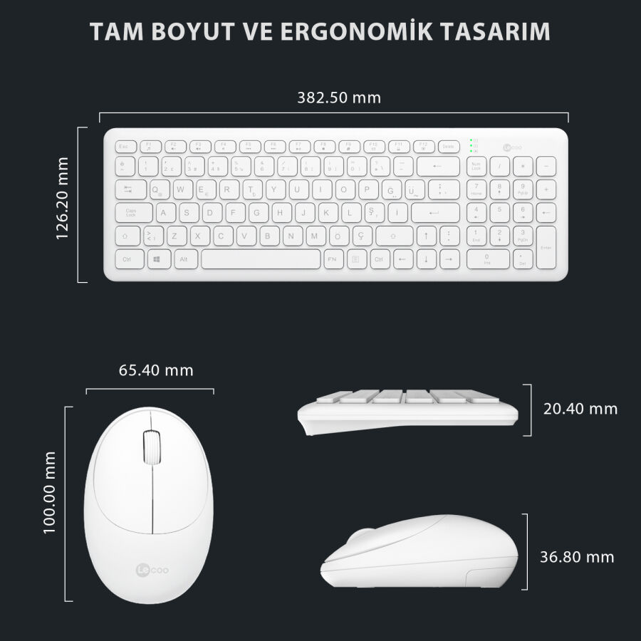 Lenovo Lecoo KW204 Kablosuz Klavye & Mouse Set Beyaz - 8
