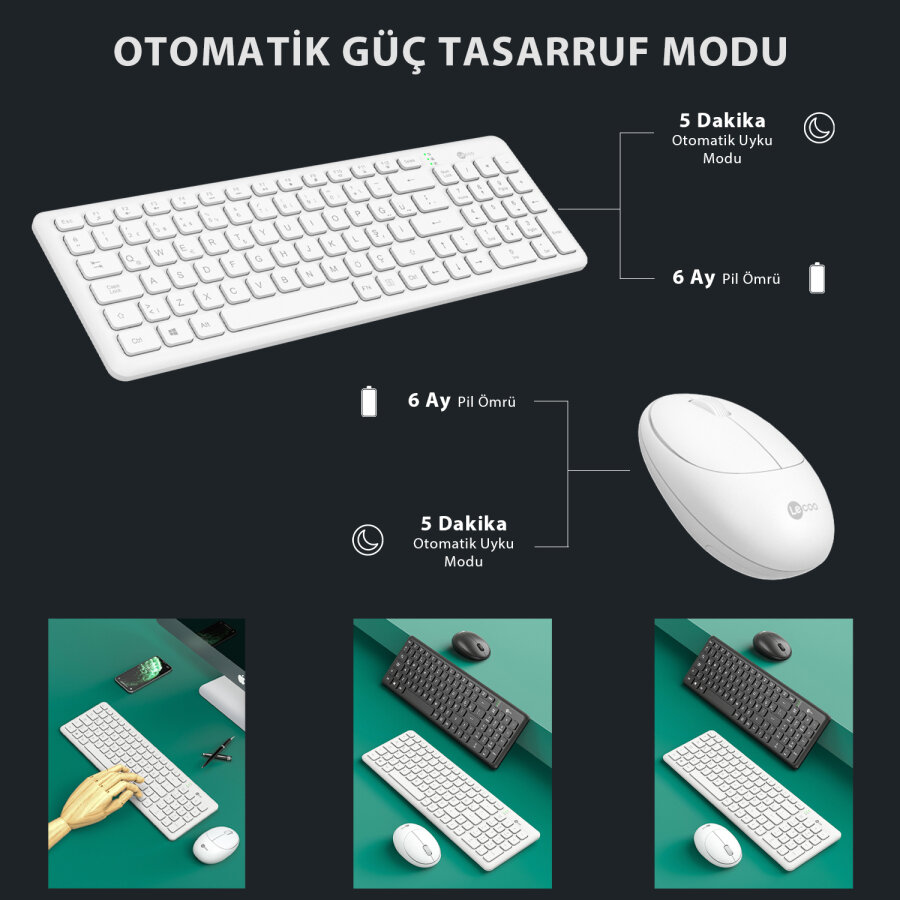 Lecoo KW204 Kablosuz Klavye & Mouse Set Beyaz - 7