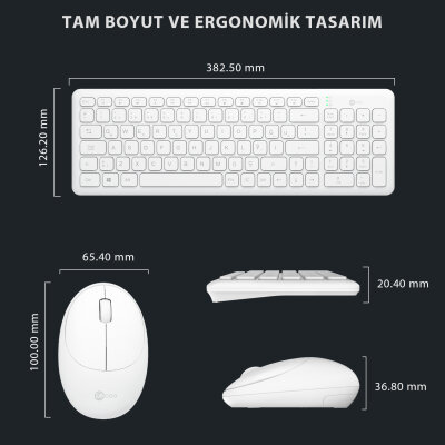 Lecoo KW204 Kablosuz Klavye & Mouse Set Beyaz - 8