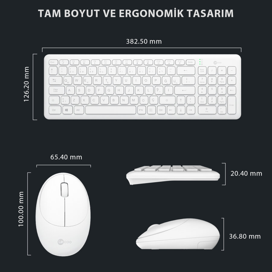 Lecoo KW204 Kablosuz Klavye & Mouse Set Beyaz - 8