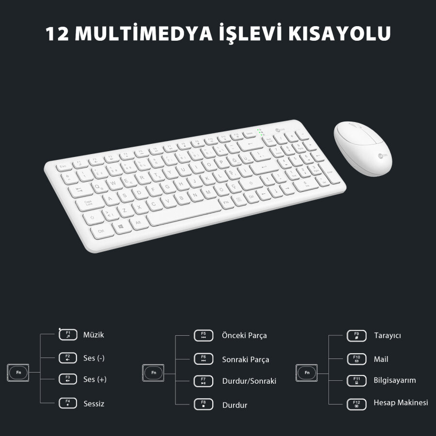 Lecoo KW204 Kablosuz Klavye & Mouse Set Beyaz - 9