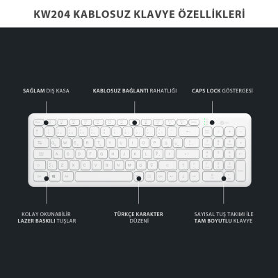 Lecoo KW204 Kablosuz Klavye & Mouse Set Beyaz - 10