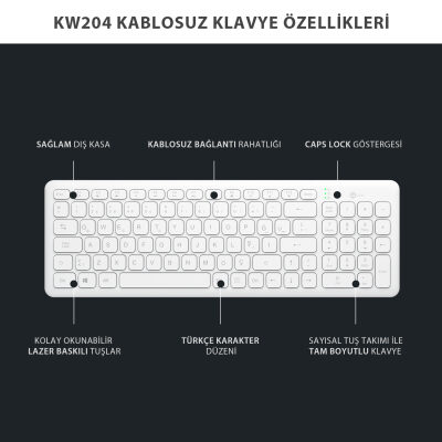 Lenovo Lecoo KW204 Kablosuz Klavye & Mouse Set Beyaz - 10