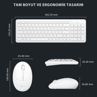 Lenovo Lecoo KW204 Kablosuz Klavye & Mouse Set Beyaz - 8