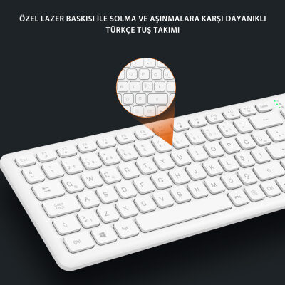 Lenovo Lecoo KW204 Kablosuz Klavye & Mouse Set Beyaz - 11