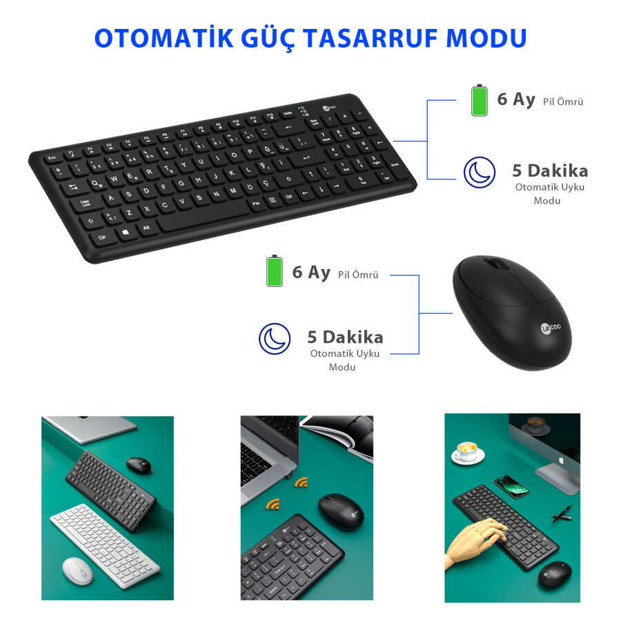 Lenovo Lecoo KW204 Kablosuz Klavye & Mouse Set Siyah - 4