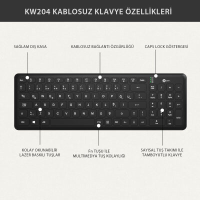 Lenovo Lecoo KW204 Kablosuz Klavye & Mouse Set Siyah - 9