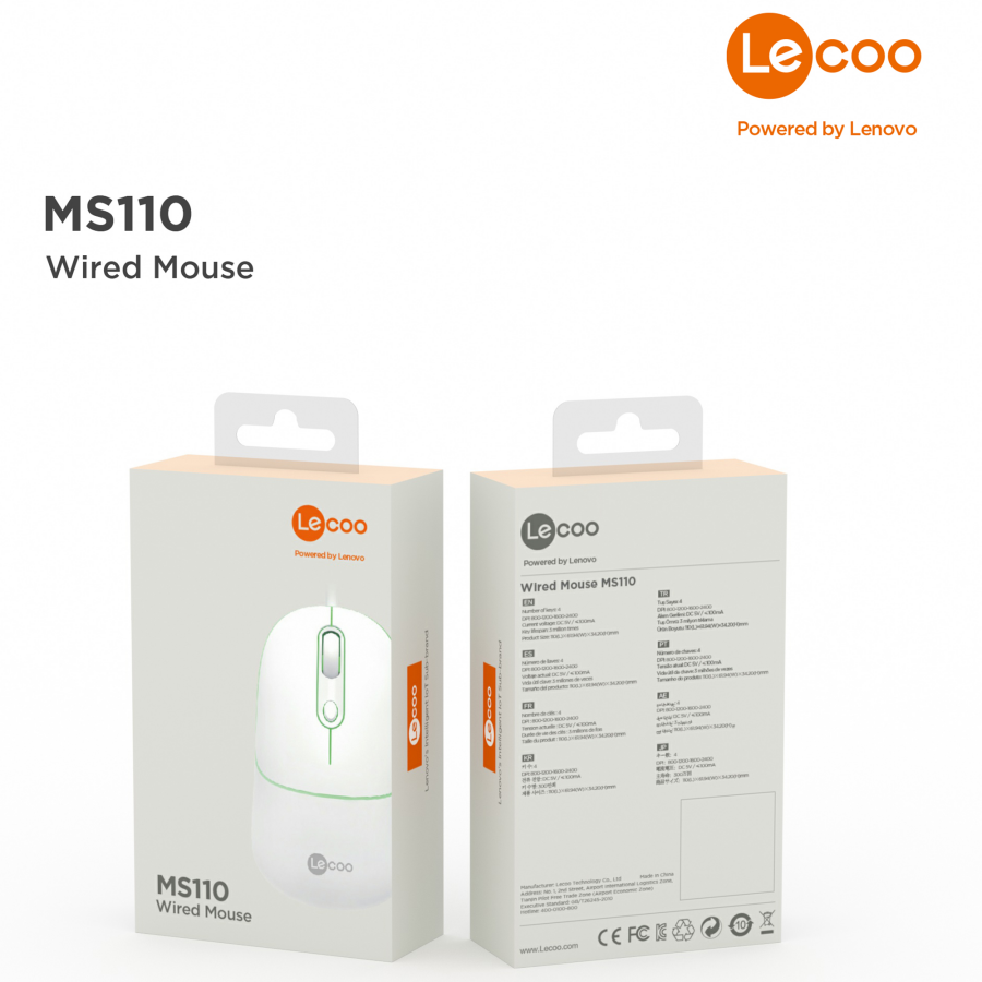 Lenovo Lecoo MS110 RGB Sessiz Tuşlu Kablolu Optik Mouse Beyaz - 7