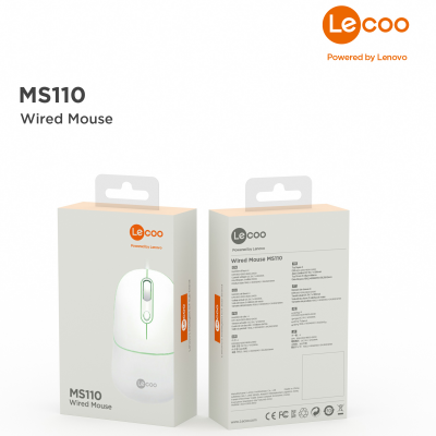 Lenovo Lecoo MS110 RGB Sessiz Tuşlu Kablolu Optik Mouse Beyaz - 7