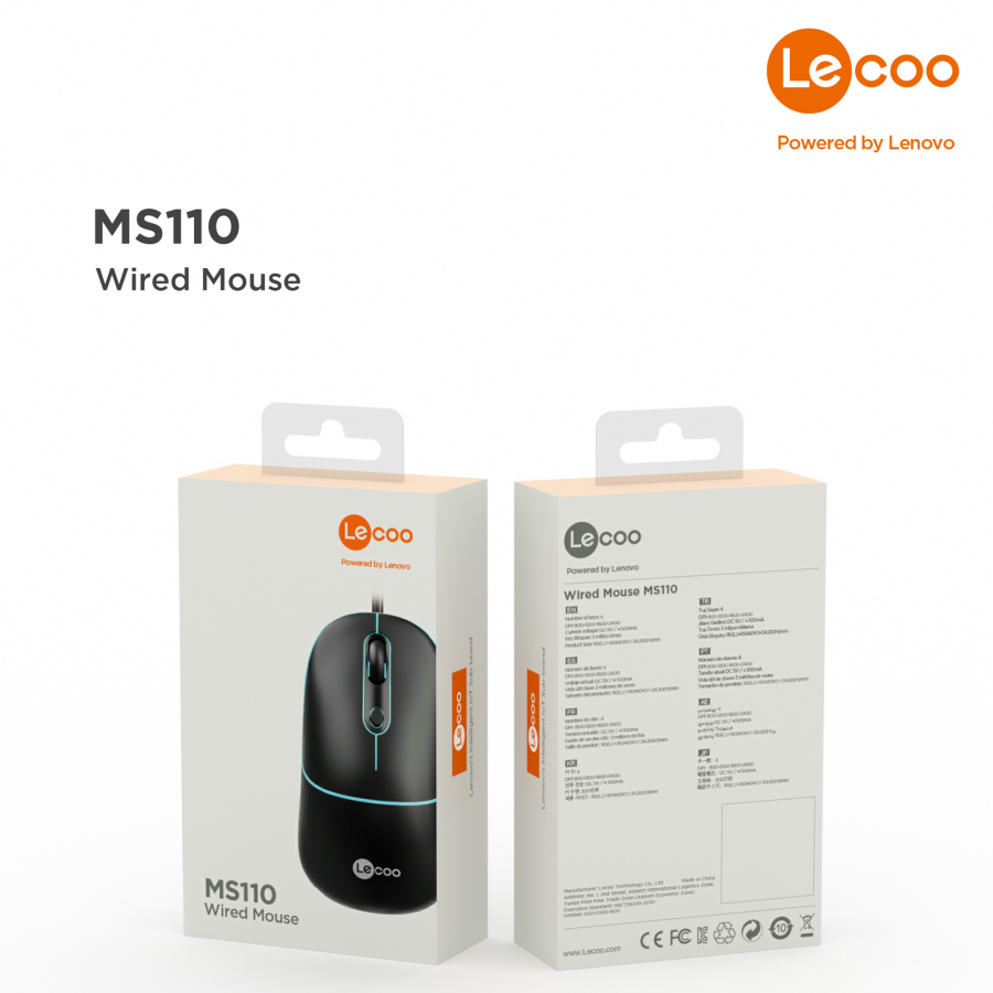 Lecoo MS110 RGB Sessiz Tuşlu Kablolu Optik Mouse Siyah - 6
