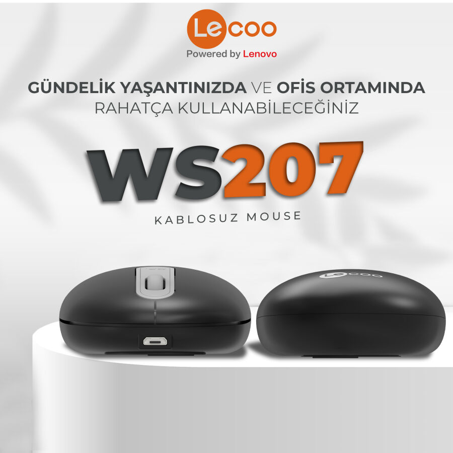 Lenovo Lecoo WS207 Şarj Edilebilir Kablosuz Mouse Siyah - 9