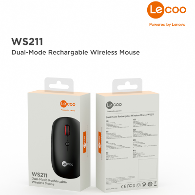Lenovo Lecoo WS211 Dual Mod Bluetooth ve Kablosuz Şarj Edilebilir Optik Mouse Siyah - 6
