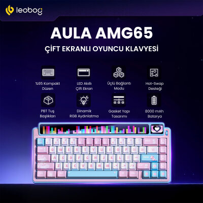 Leobog AMG65 Mekanik Gaming Oyuncu Klavyesi LED Matrix Ekranlı Jasper Switch RGB Hot Swap Pembe - 2