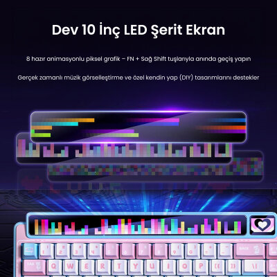 Leobog AMG65 Mekanik Gaming Oyuncu Klavyesi LED Matrix Ekranlı Jasper Switch RGB Hot Swap Pembe - 4