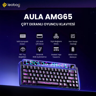 Leobog AMG65 Mekanik Gaming Oyuncu Klavyesi LED Matrix Ekranlı Jasper Switch RGB Hot Swap Siyah - 2