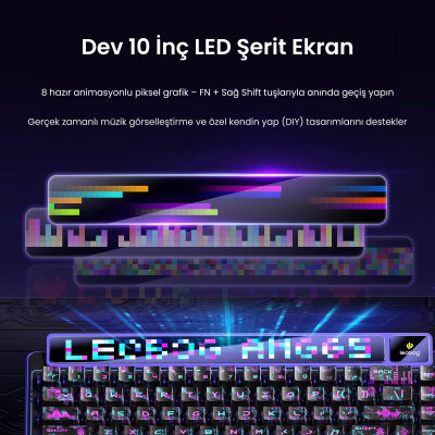 Leobog AMG65 Mekanik Gaming Oyuncu Klavyesi LED Matrix Ekranlı Jasper Switch RGB Hot Swap Siyah - 4