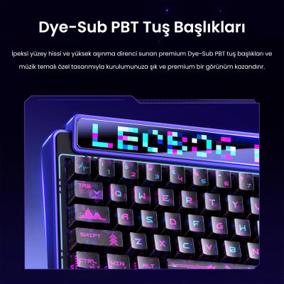 Leobog AMG65 Mekanik Gaming Oyuncu Klavyesi LED Matrix Ekranlı Jasper Switch RGB Hot Swap Siyah - 6