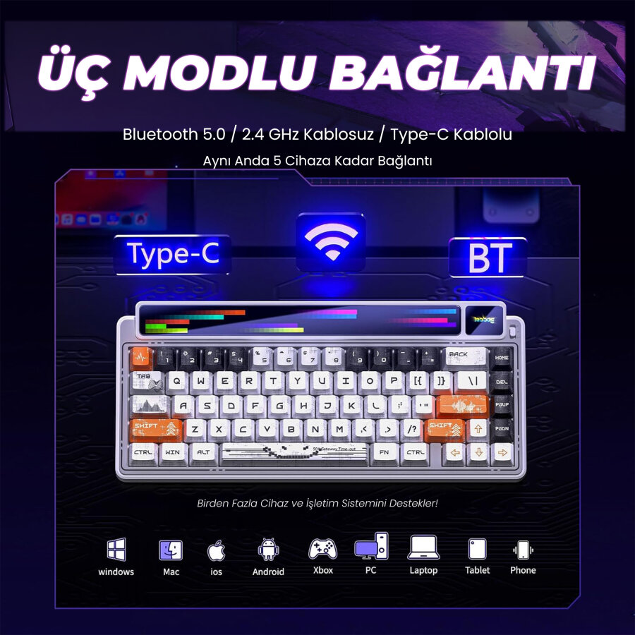 Leobog AMG65 Mekanik Gaming Oyuncu Klavyesi LED Matrix Ekranlı Jasper Switch RGB Hot Swap Turuncu - 5