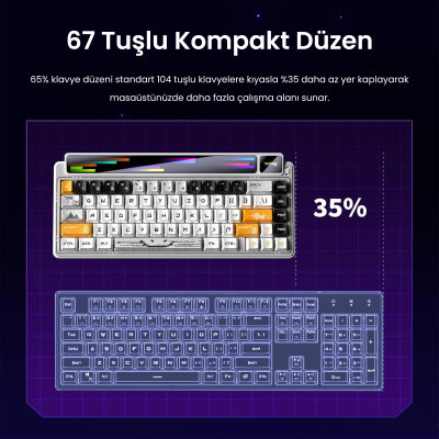 Leobog AMG65 Mekanik Gaming Oyuncu Klavyesi LED Matrix Ekranlı Jasper Switch RGB Hot Swap Turuncu - 11