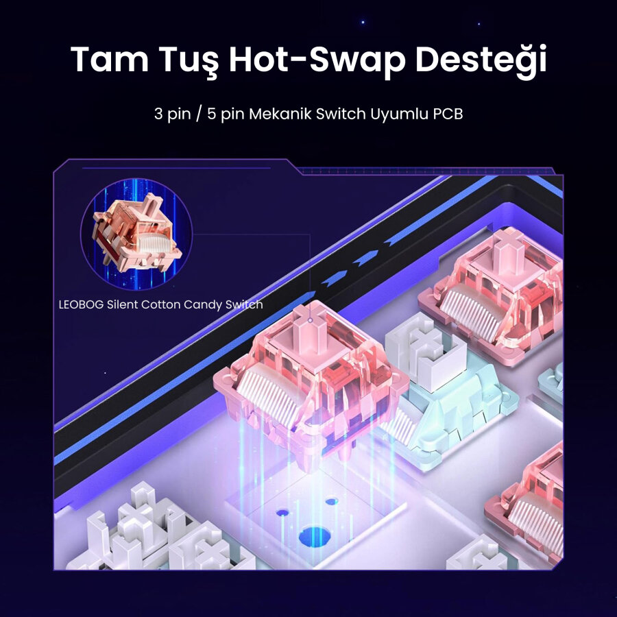 Leobog AMG65 Mekanik Gaming Oyuncu Klavyesi LED Matrix Ekranlı Silent Cotton Candy Switch RGB Hot Swap Turuncu - 3