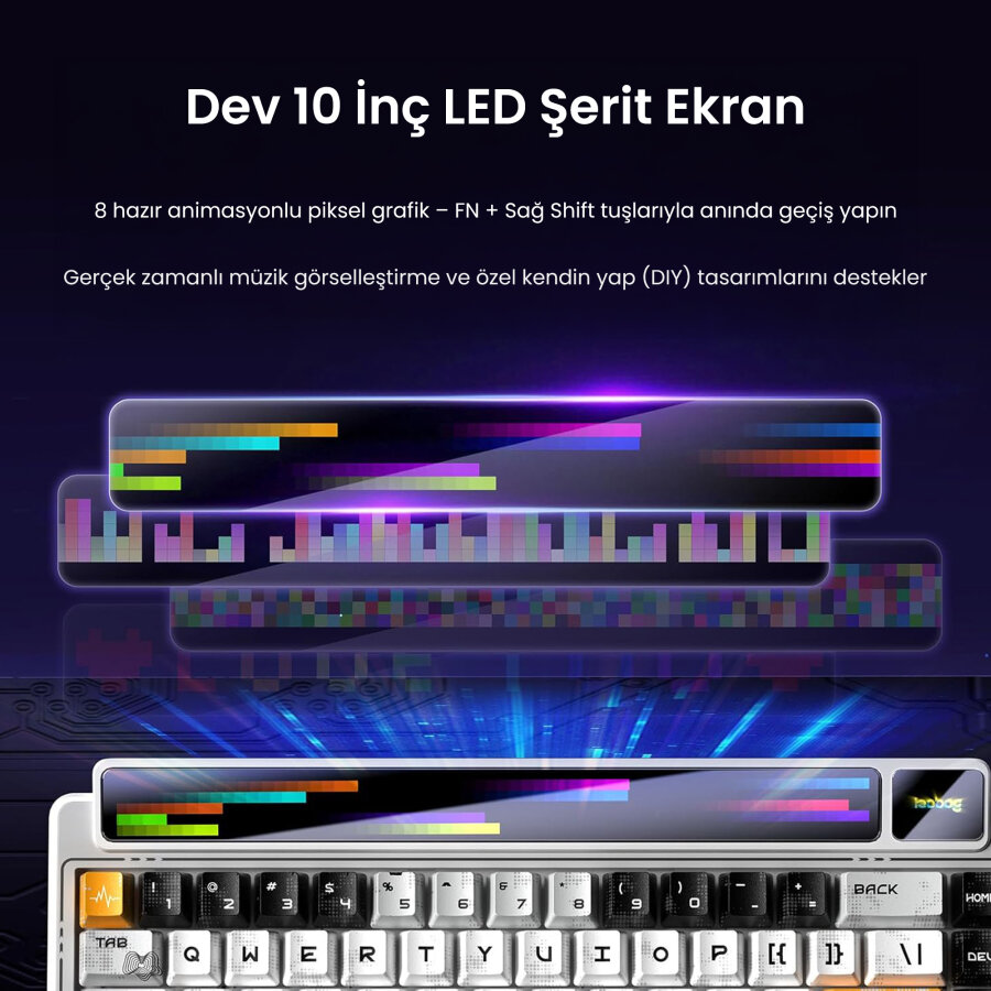 Leobog AMG65 Mekanik Gaming Oyuncu Klavyesi LED Matrix Ekranlı Silent Cotton Candy Switch RGB Hot Swap Turuncu - 4