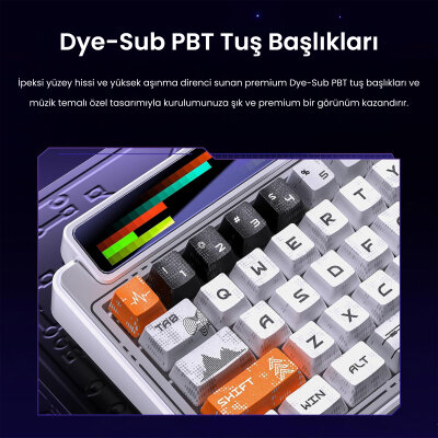 Leobog AMG65 Mekanik Gaming Oyuncu Klavyesi LED Matrix Ekranlı Silent Cotton Candy Switch RGB Hot Swap Turuncu - 6