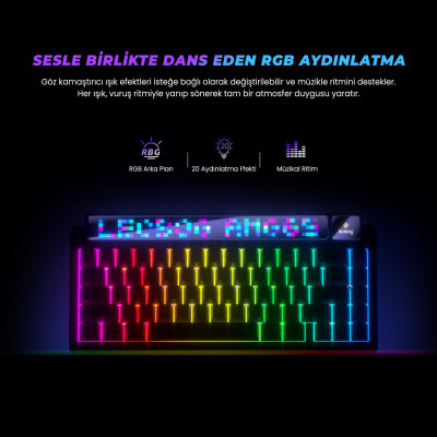 Leobog AMG65 Mekanik Gaming Oyuncu Klavyesi LED Matrix Ekranlı Silent Cotton Candy Switch RGB Hot Swap Turuncu - 7