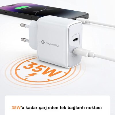 Novoo GaN 35W 2 Portlu USB-C PD Hızlı Şarj Cihazı Beyaz - 2