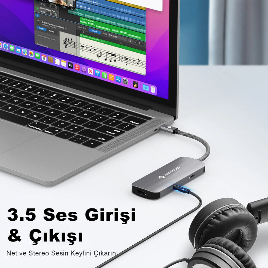 Novoo RS6 Pro Type-C to 4K HDMI 2*USB-A 3.2 ve 2*USB-C PD 100W AUX Dönüştürücü Adaptör - 6