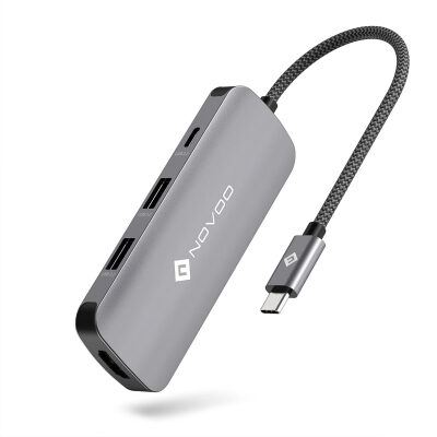 Novoo RS6 Pro Type-C to 4K HDMI 2*USB-A 3.2 ve 2*USB-C PD 100W AUX Dönüştürücü Adaptör - 1