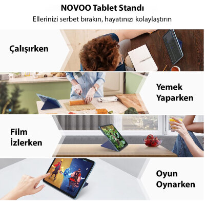 Novoo RT10 Açı Ayarlı Katlanabilir 10" inç ve Üzeri için Ultra Slim Tablet Standı Lacivert - 2