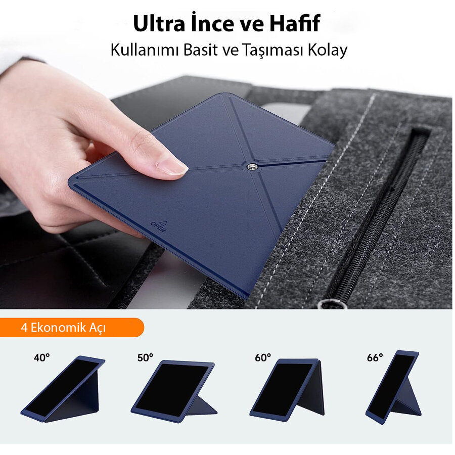 Novoo RT10 Açı Ayarlı Katlanabilir 10" inç ve Üzeri için Ultra Slim Tablet Standı Lacivert - 6
