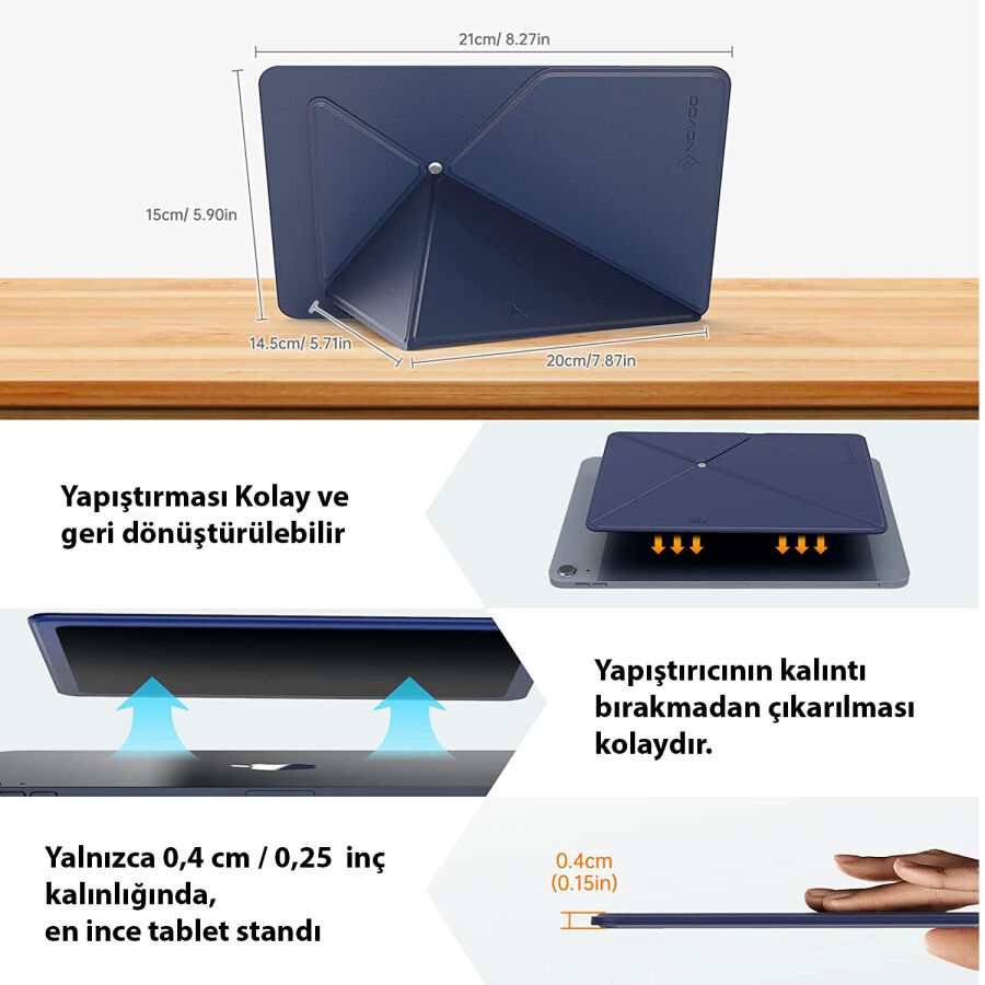 Novoo RT10 Açı Ayarlı Katlanabilir 10" inç ve Üzeri için Ultra Slim Tablet Standı Lacivert - 4