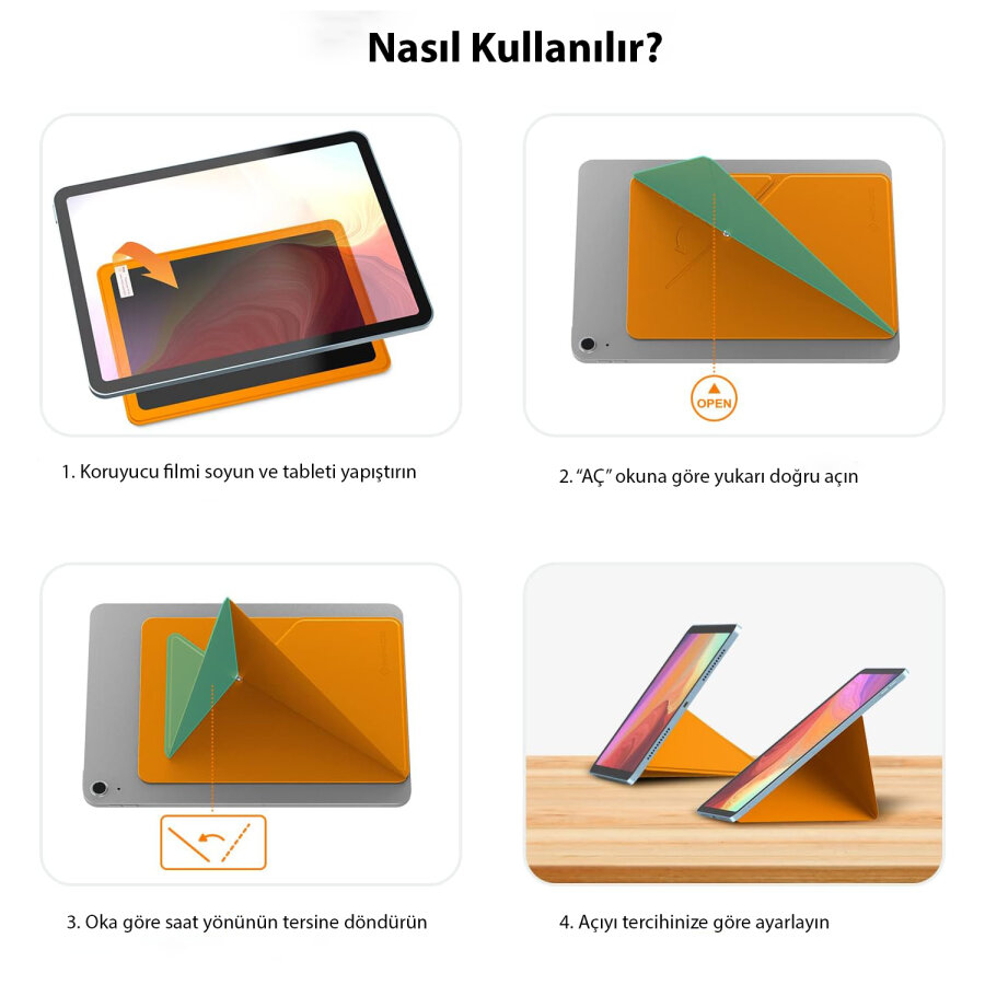 Novoo RT10 Açı Ayarlı Katlanabilir 10" inç ve Üzeri için Ultra Slim Tablet Standı Turuncu - 2