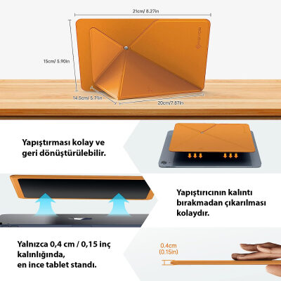Novoo RT10 Açı Ayarlı Katlanabilir 10" inç ve Üzeri için Ultra Slim Tablet Standı Turuncu - 4